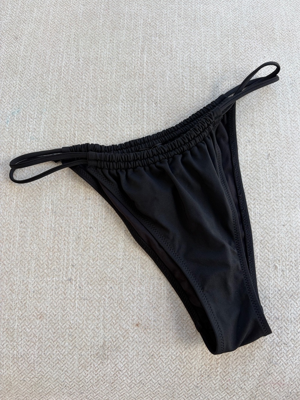 Black Women’s Swim String Bikini Bottom with High Waist
